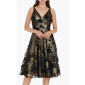 Dress the Population, Elisa Floral Sequin Fit & Flare Dress, Brushed Gold, Sz XS